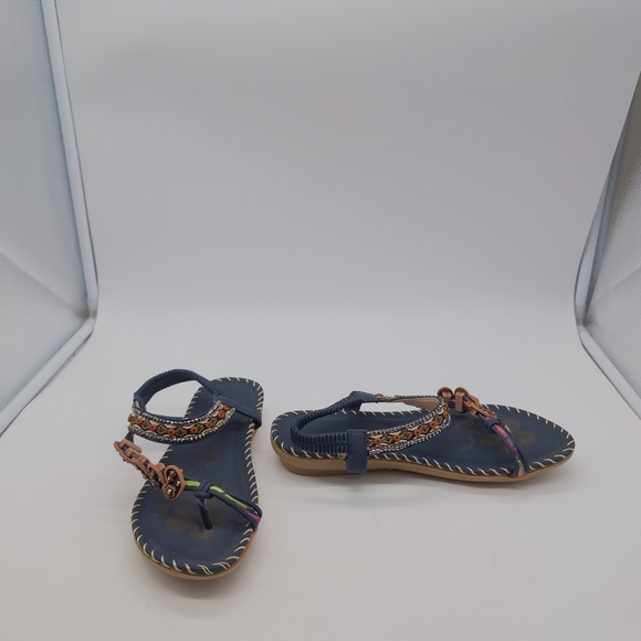 Embellished Navy Sandals Cool BOHO style Sz 6 - Picture 2 of 7